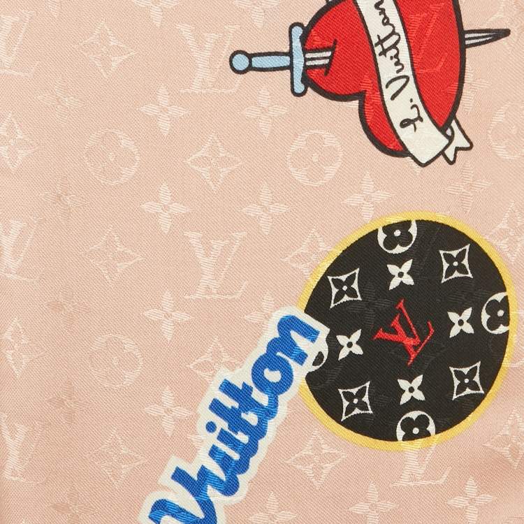 Pre Owned Louis Vuitton Pink Printed Wool Blend Monogram Scarf 