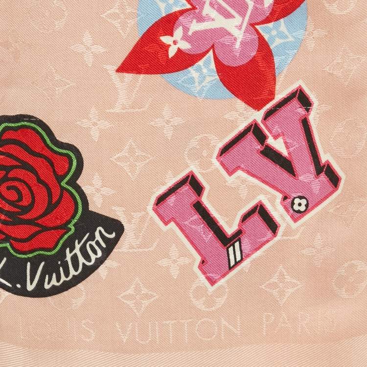 Pre Owned Louis Vuitton Pink Printed Wool Blend Monogram Scarf 