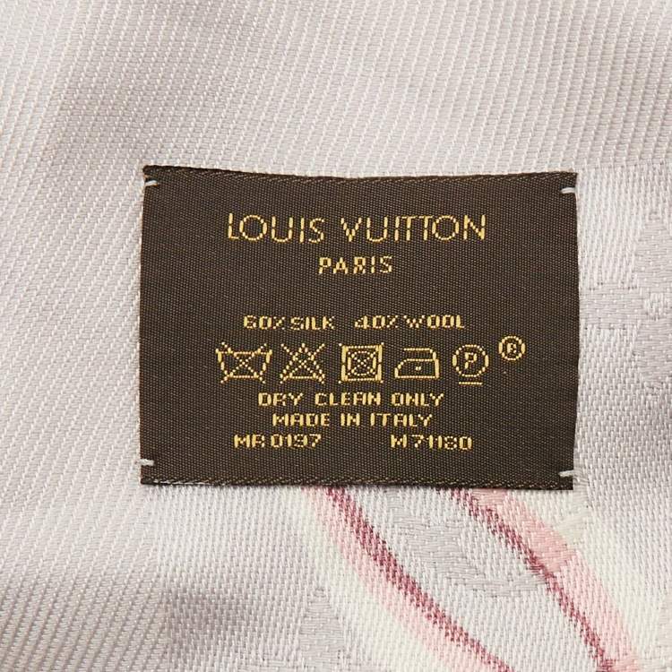 Pre Owned Louis Vuitton Lavender Floral Print Silk & Wool Monogram Scarf 