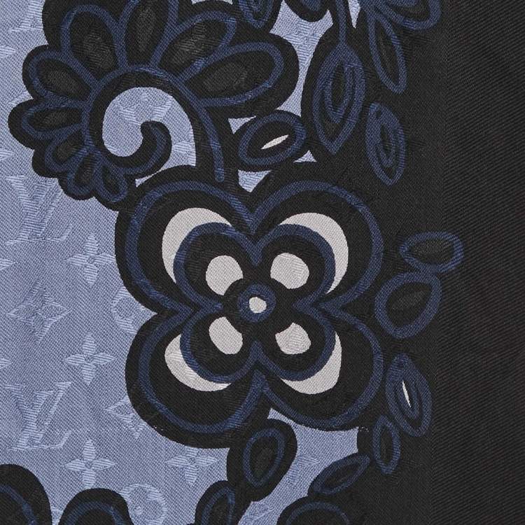 Pre Owned Louis Vuitton Blue Printed Silk Blend Monogram Scarf
