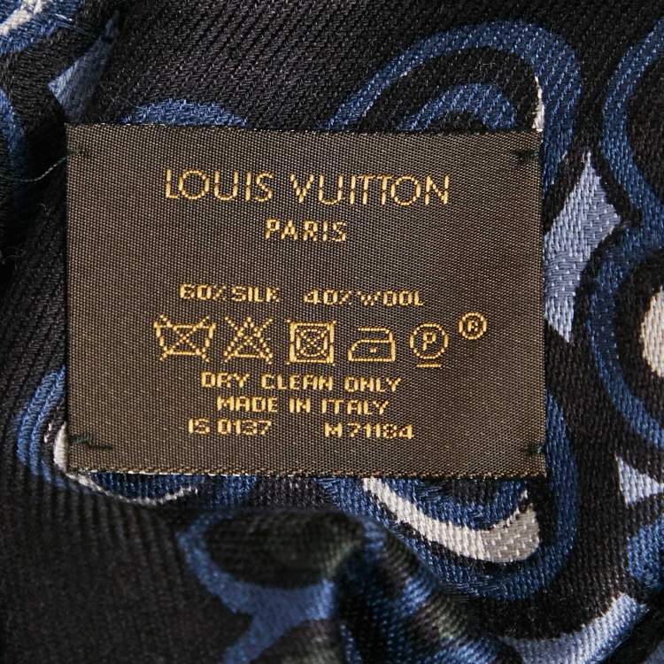 Pre Owned Louis Vuitton Blue Printed Silk Blend Monogram Scarf