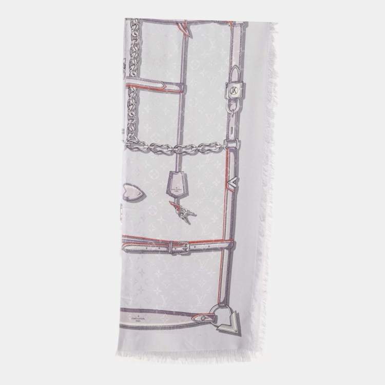 Pre Owned Louis Vuitton Blue Belt Print Silk Blend Monogram Scarf