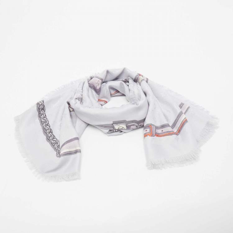 Pre Owned Louis Vuitton Blue Belt Print Silk Blend Monogram Scarf