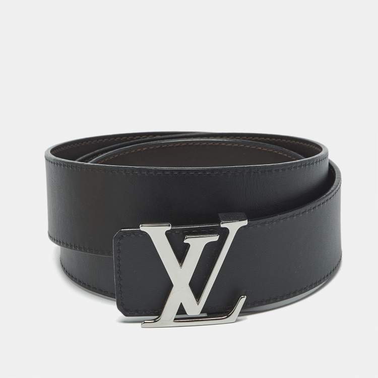 Pre Owned Louis Vuitton Black/Brown Leather LV Initiales Reversible Belt 95 CM