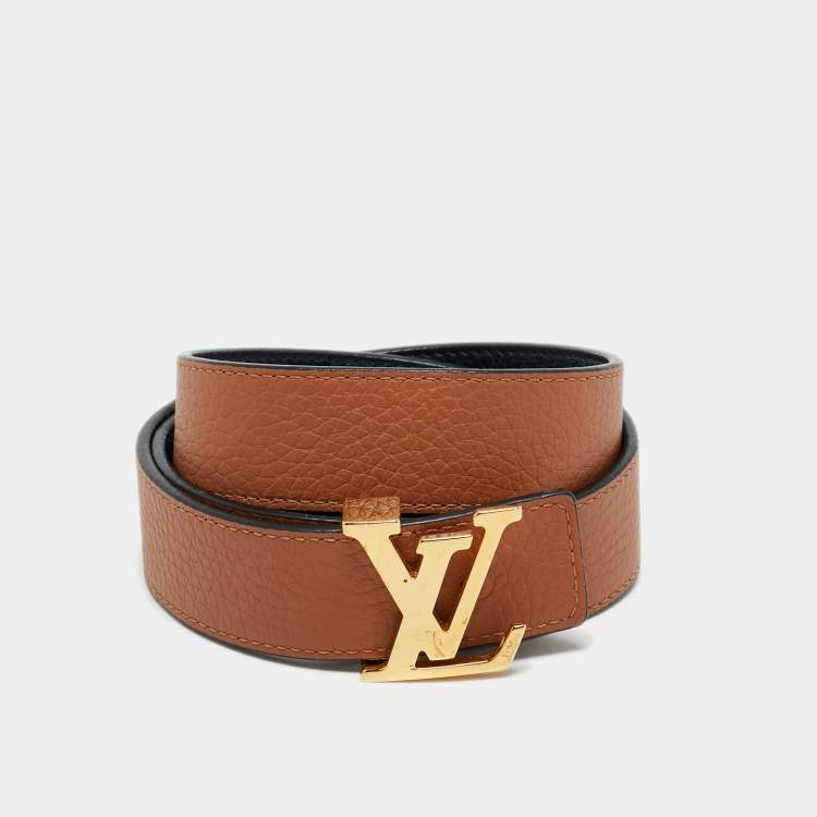 Pre Owned Louis Vuitton Black/Brown Leather LV Initiales Reversible Belt 80 CM