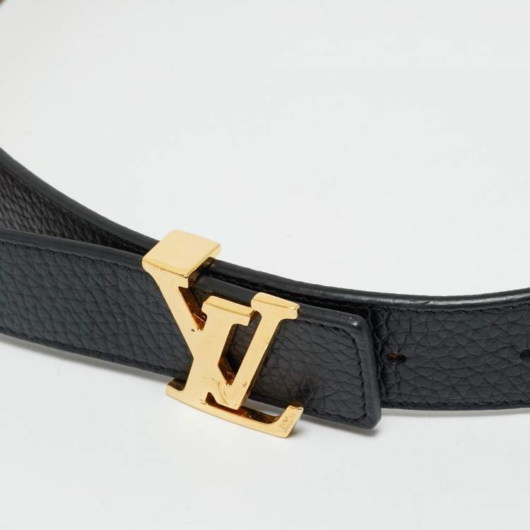 Pre Owned Louis Vuitton Black/Brown Leather LV Initiales Reversible Belt 80 CM