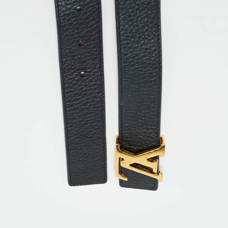 Pre Owned Louis Vuitton Black/Brown Leather LV Initiales Reversible Belt 80 CM