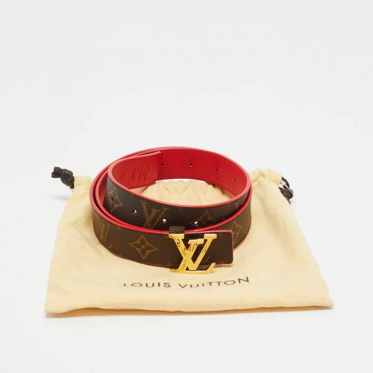 Pre Owned Louis Vuitton Red Leather and Monogram Canvas LV Initiales Reversible Belt 80 CM