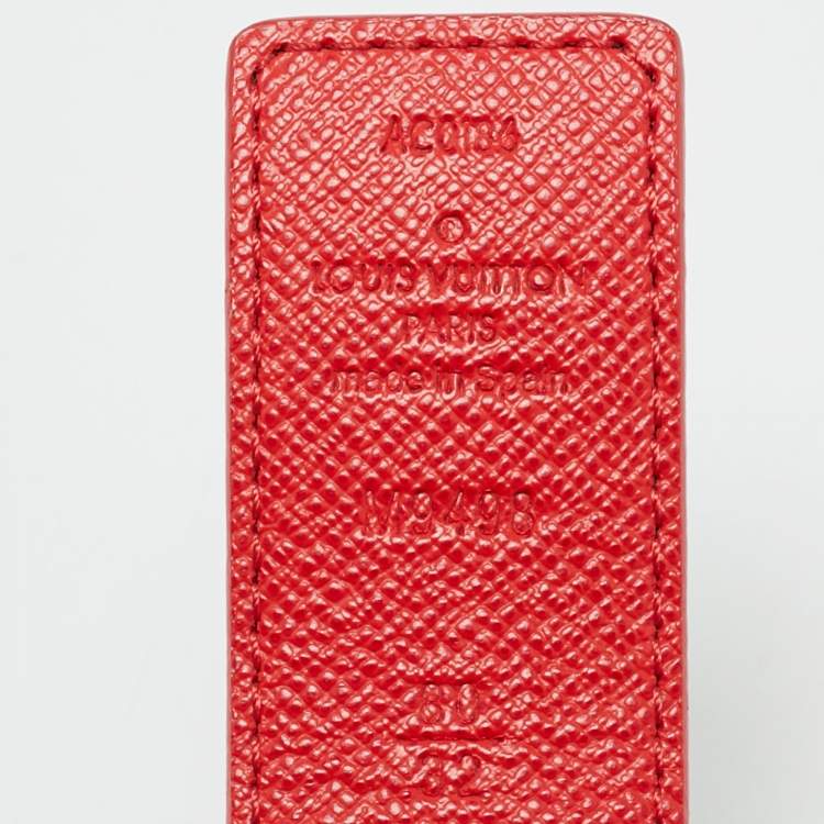 Pre Owned Louis Vuitton Red Leather and Monogram Canvas LV Initiales Reversible Belt 80 CM