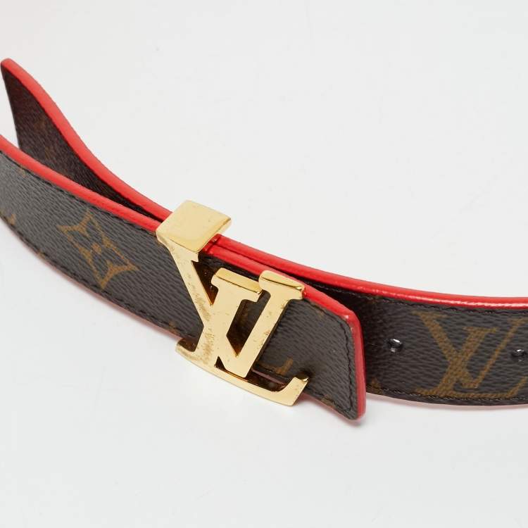Pre Owned Louis Vuitton Red Leather and Monogram Canvas LV Initiales Reversible Belt 80 CM