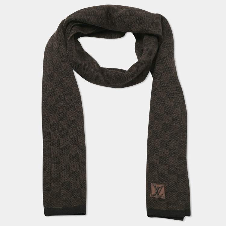 Pre Owned Louis Vuitton Brown Damier Ebene Wool Scarf 