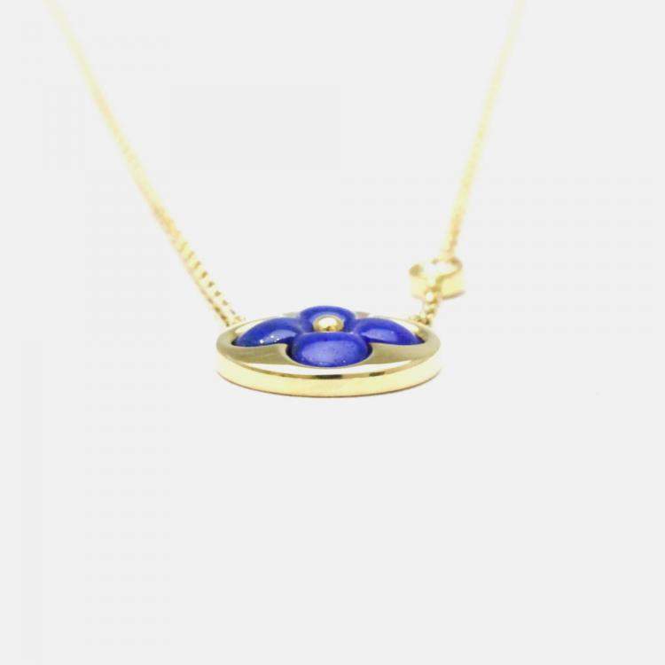 Pre Owned Louis Vuitton Sun Blossom BB Yellow Gold 18K DiamondLapis Lazuli  Pendant Necklace 