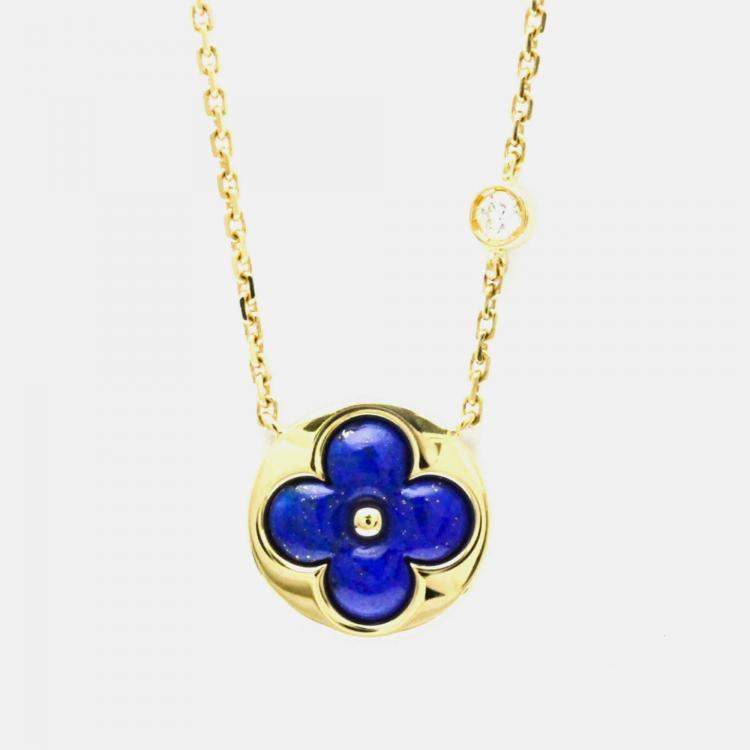 Pre Owned Louis Vuitton Sun Blossom BB Yellow Gold 18K DiamondLapis Lazuli  Pendant Necklace 