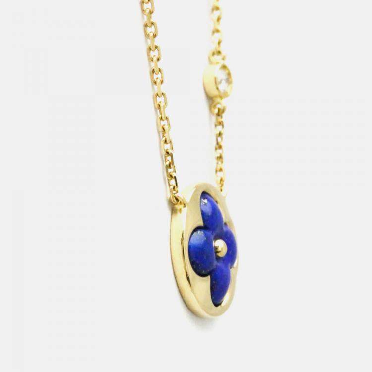 Pre Owned Louis Vuitton Sun Blossom BB Yellow Gold 18K DiamondLapis Lazuli  Pendant Necklace 