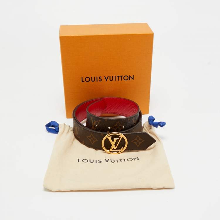 Pre Owned Louis Vuitton Red Epi Leather and Monogram Canvas LV Circle Reversible Belt 80 CM