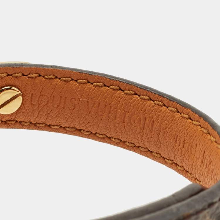 Pre Owned Louis Vuitton Logomania Brown Monogram Canvas Gold Tone Bracelet 