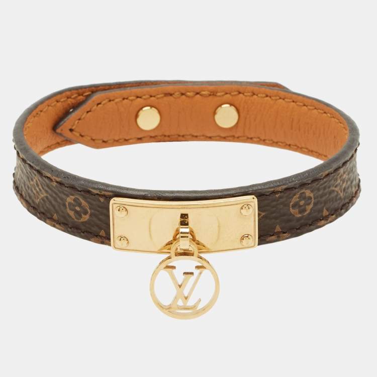 Pre Owned Louis Vuitton Logomania Brown Monogram Canvas Gold Tone Bracelet 