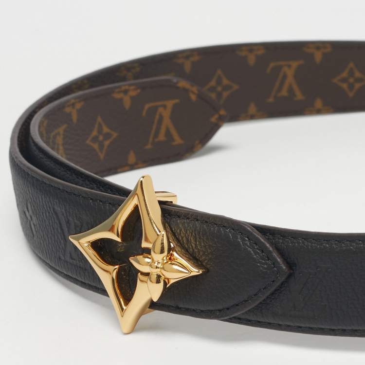 مملوكة مسبقًا Louis Vuitton Black Monogram Leather and Canvas LV Flowergram Reversible Belt 90 CM