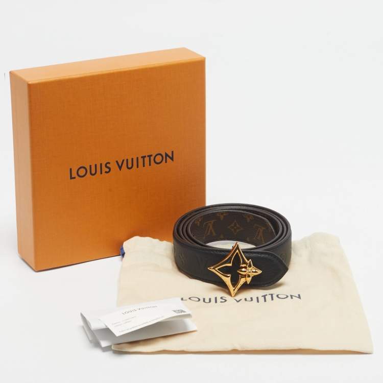 مملوكة مسبقًا Louis Vuitton Black Monogram Leather and Canvas LV Flowergram Reversible Belt 90 CM
