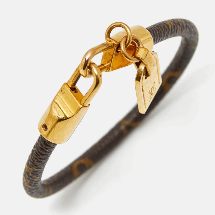 Pre Owned Louis Vuitton Monogram Luck It Brown Canvas Gold Tone Charm Bracelet