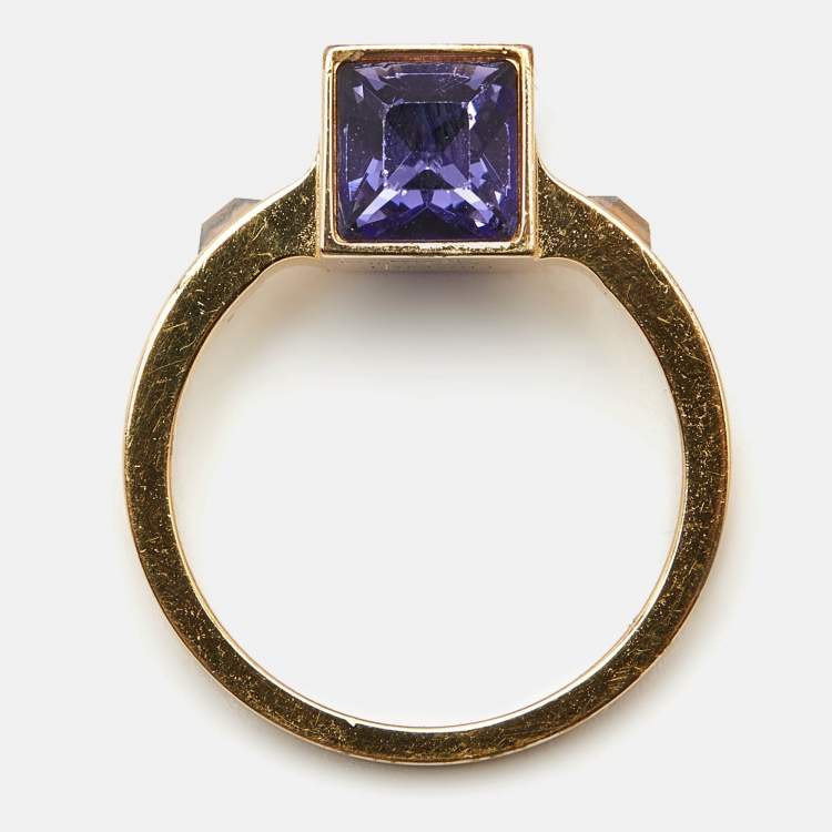Pre Owned Louis Vuitton Gamble Crystal Gold Tone Ring Size EU 53