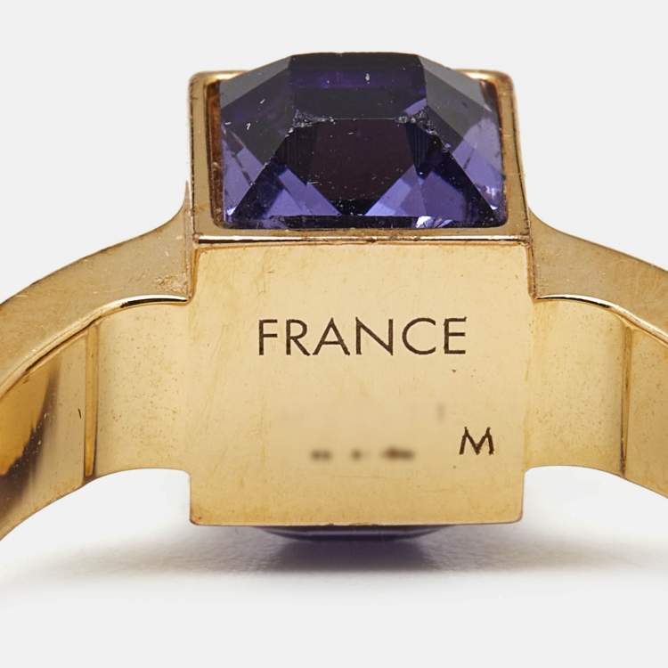 Pre Owned Louis Vuitton Gamble Crystal Gold Tone Ring Size EU 53