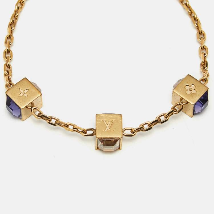 Pre Owned Louis Vuitton Gamble Crystal Gold Tone Station Bracelet