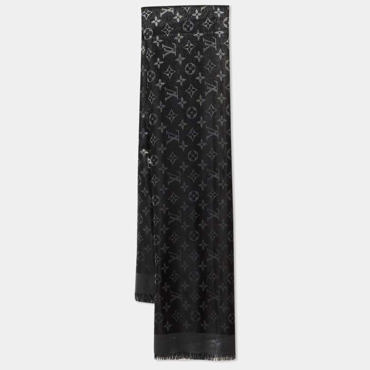 Pre Owned Louis Vuitton Black Silk & Wool Monogram Shine Shawl