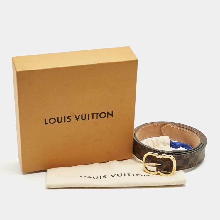 Pre Owned Louis Vuitton Mini Damier Ebene Canvas Trunk Buckle Belt 75CM