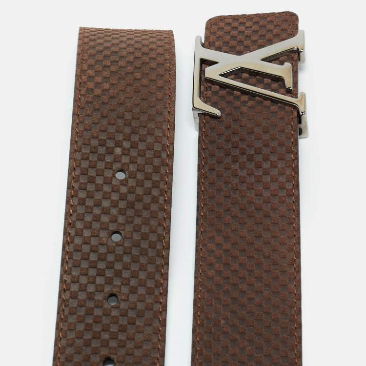 Pre Owned Louis Vuitton Brown Mini Damier Suede LV Initiales Belt 95CM