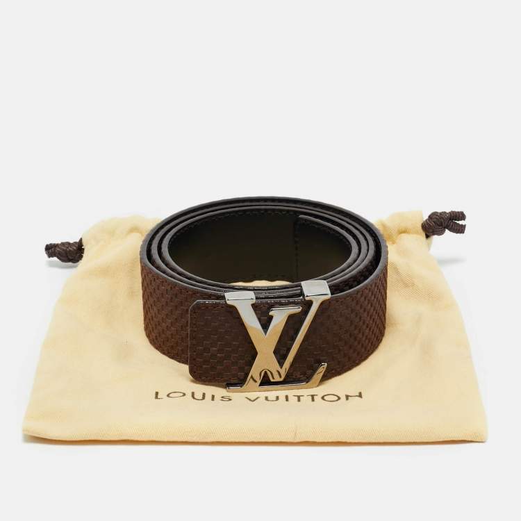Pre Owned Louis Vuitton Brown Mini Damier Suede LV Initiales Belt 95CM
