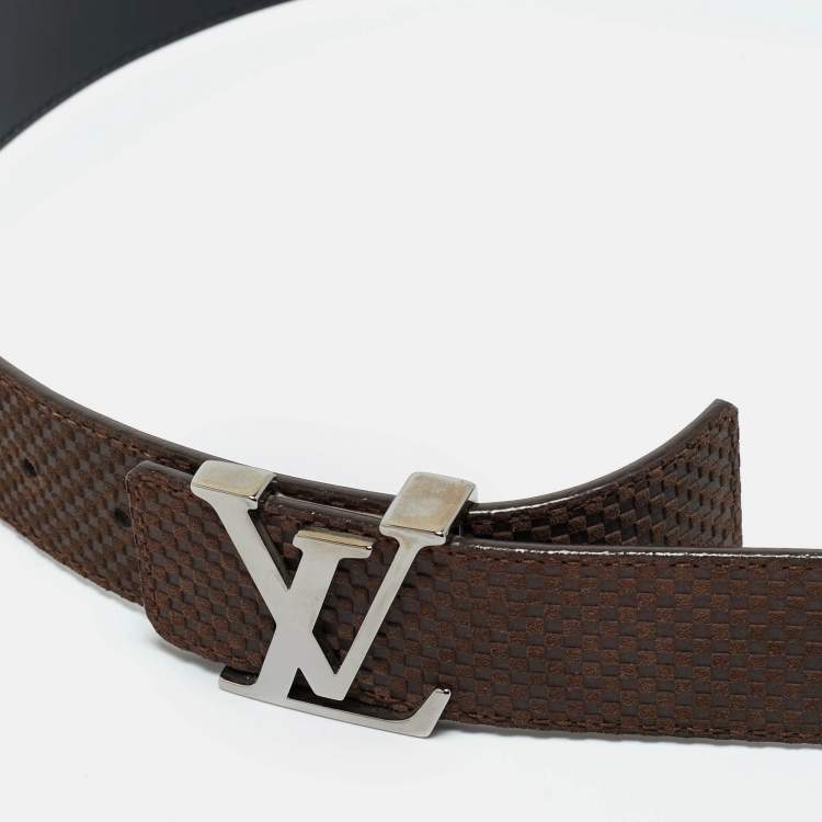 Pre Owned Louis Vuitton Brown Mini Damier Suede LV Initiales Belt 95CM