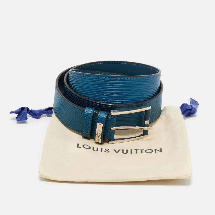 Pre Owned Louis Vuitton Cyan Epi Leather Buckle Belt 95CM