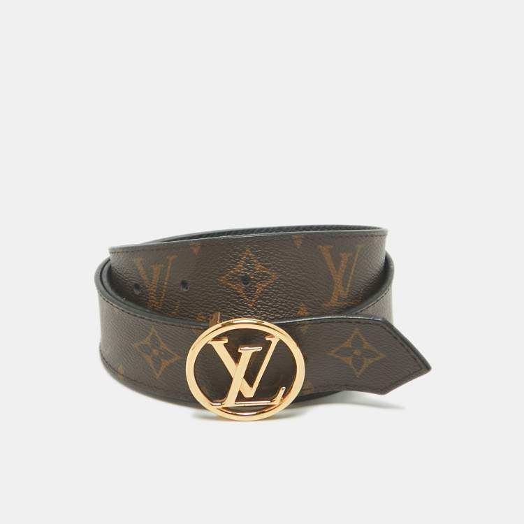Pre Owned Louis Vuitton Black Epi Leather and Monogram Canvas LV Circle Reversible Belt 75 CM