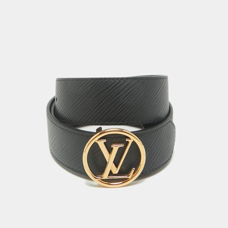 Pre Owned Louis Vuitton Black Epi Leather and Monogram Canvas LV Circle Reversible Belt 75 CM