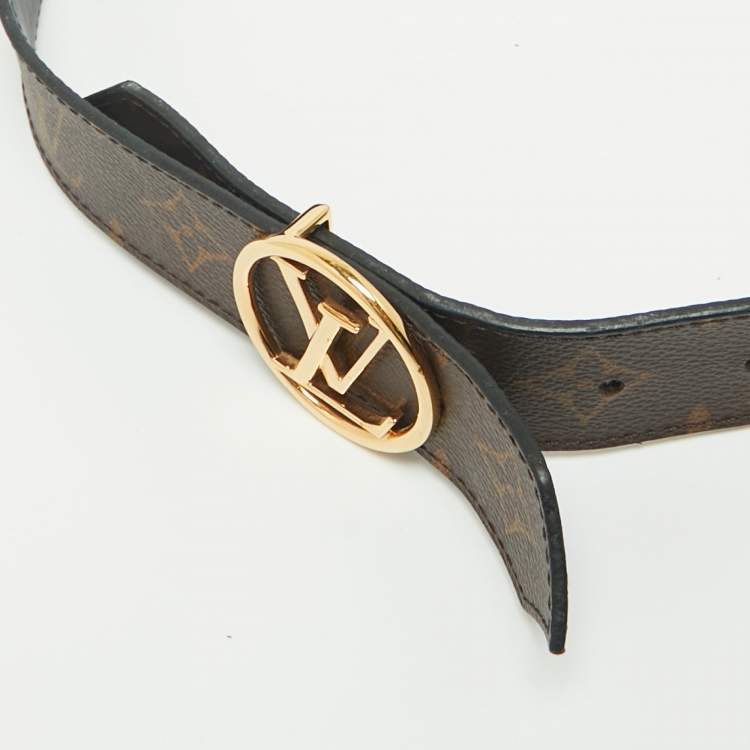 Pre Owned Louis Vuitton Black Epi Leather and Monogram Canvas LV Circle Reversible Belt 75 CM