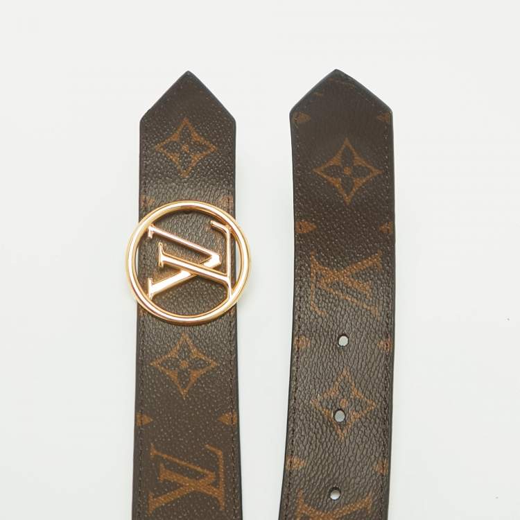 Pre Owned Louis Vuitton Black Epi Leather and Monogram Canvas LV Circle Reversible Belt 75 CM