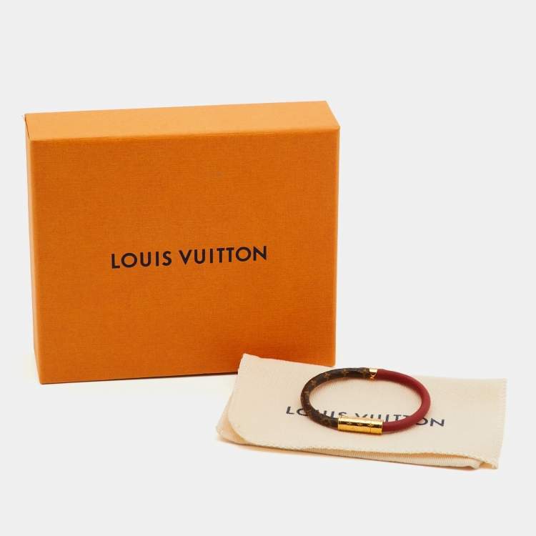 Pre Owned Louis Vuitton Daily Confidential Leather Canvas Gold Tone Bracelet