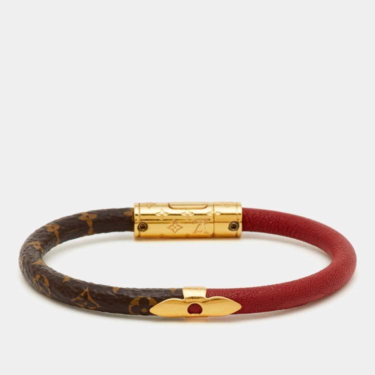 Pre Owned Louis Vuitton Daily Confidential Leather Canvas Gold Tone Bracelet