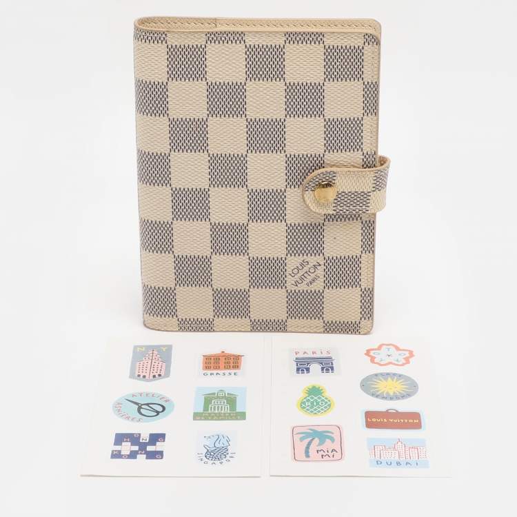 Pre Owned Louis Vuitton Damier Azur Canvas Customizable Small Ring Agenda Cover