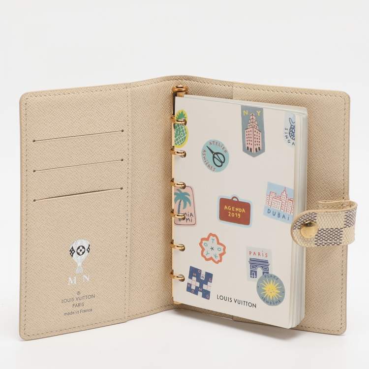 Pre Owned Louis Vuitton Damier Azur Canvas Customizable Small Ring Agenda Cover