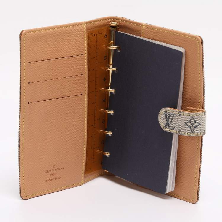Pre Owned Louis Vuitton Beige Mini Lin Canvas Small Ring Agenda Cover