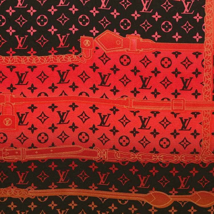 Pre Owned Louis Vuitton Multicolor Logo Monogram Rising Confidential Printed Silk Square Scarf