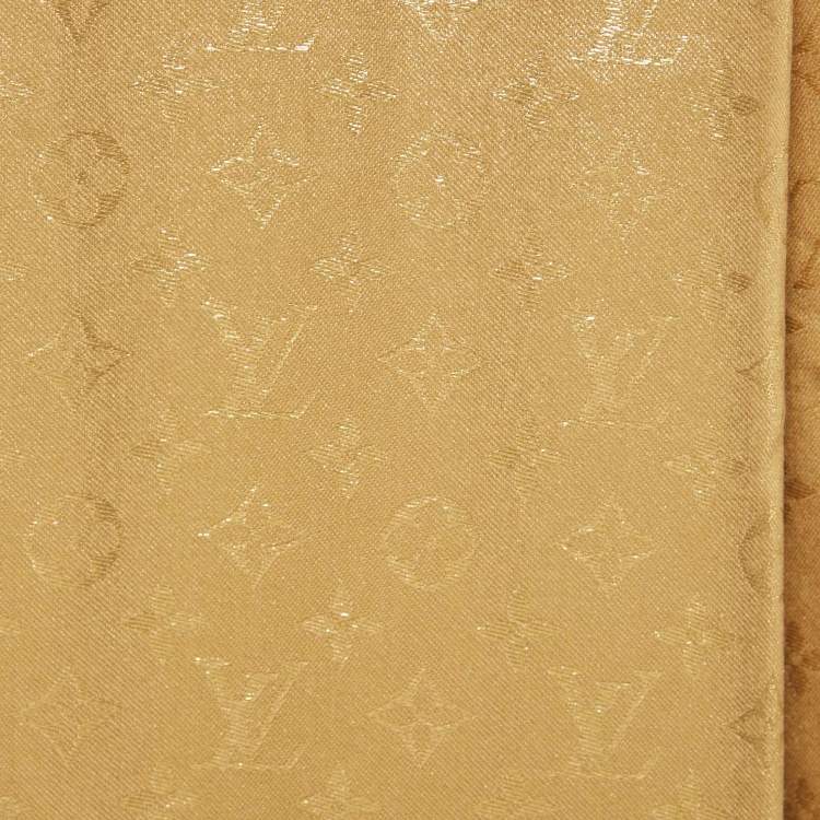 Pre Owned Louis Vuitton Gold Metallic Monogram Wool & Silk Shawl
