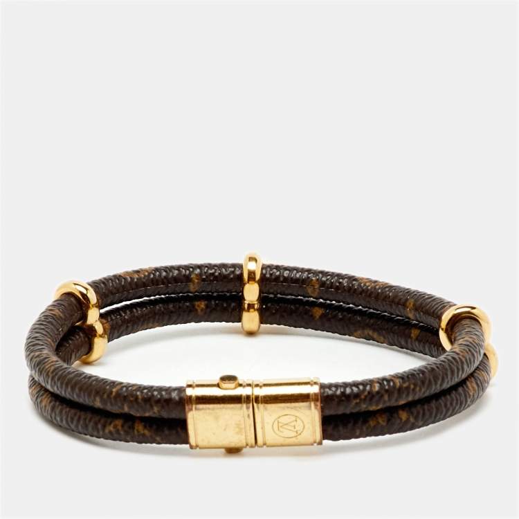 Pre Owned Louis Vuitton Brown Keep It Twice Monogram Canvas Padlock Charm Bracelet 