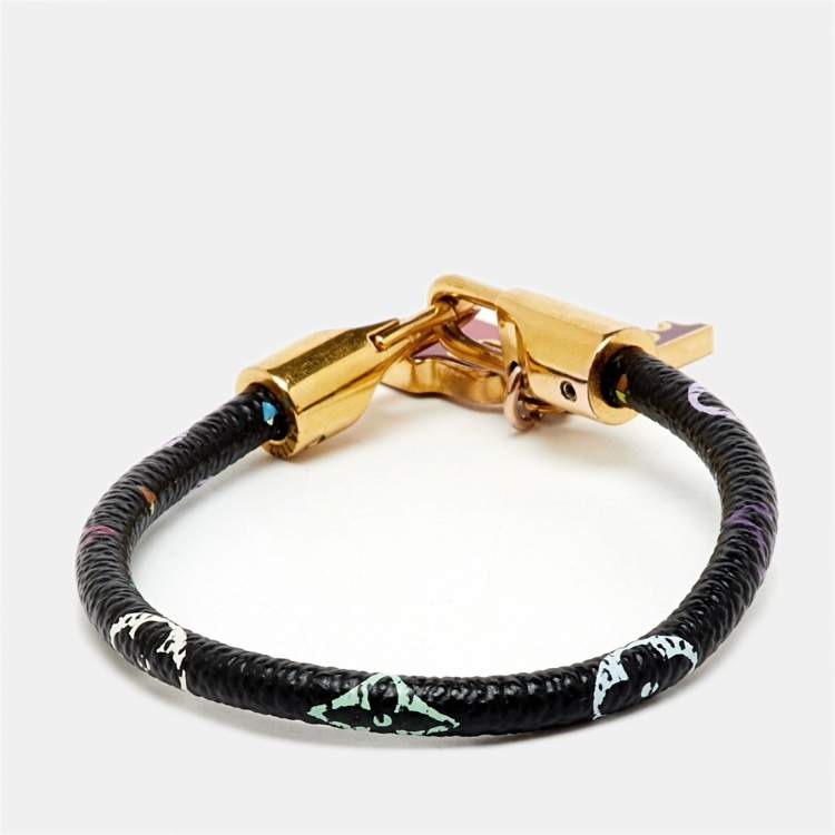 Pre Owned Louis Vuitton Luck It Multicolor Monogram Black Canvas Enamel Gold Tone Charm Bracelet 