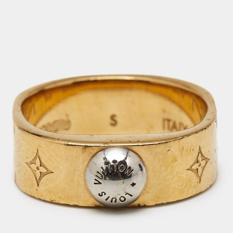 Pre Owned Louis Vuitton Nanogram Two Tone Ring Size 51