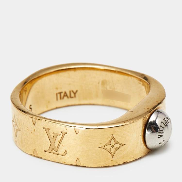 Pre Owned Louis Vuitton Nanogram Two Tone Ring Size 51