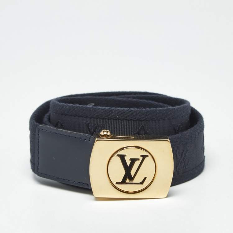 Pre Owned Louis Vuitton Navy Blue Monogram Canvas LV Cut Belt 90 CM