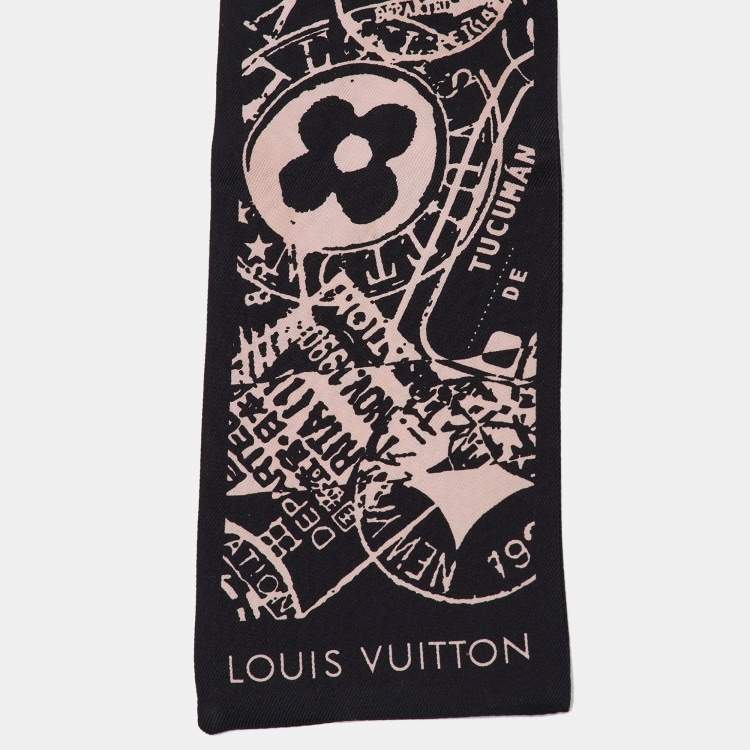 Pre Owned Louis Vuitton Black/Pink Boarding Silk Bandeau Scarf